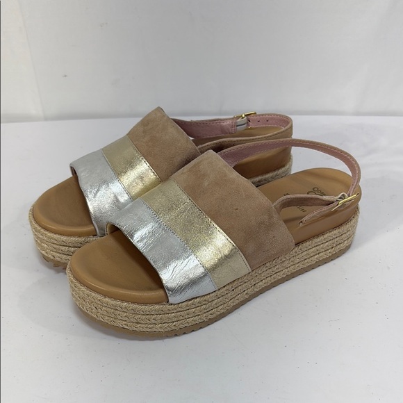 ☘️ Sole Bliss tan Silver and Gold Espadrille Platform sandals - Picture 1 of 6